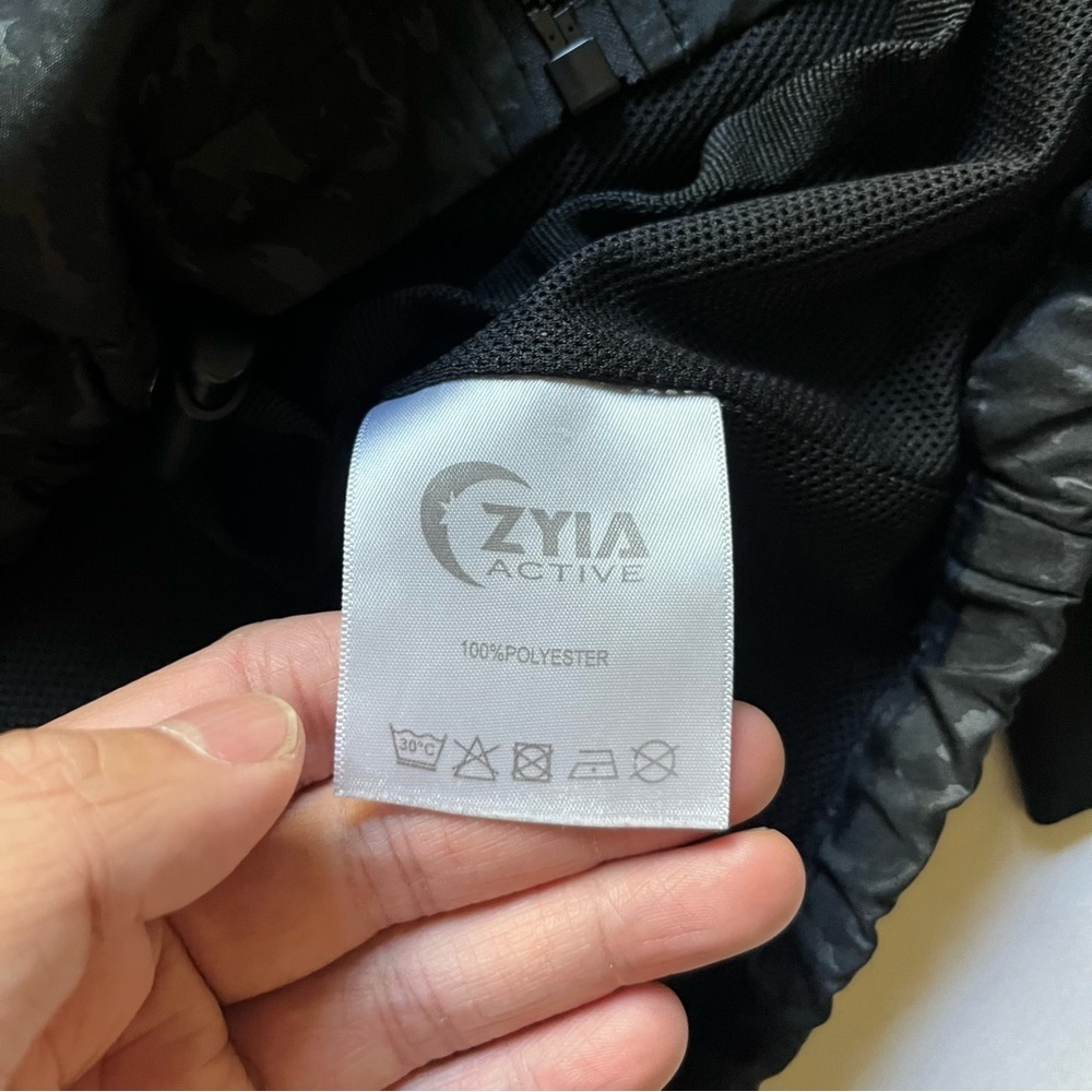 ZYIA ACTIVE black leopard print waxed shiny hoodie zip up athletic mesh jacket - Picture 8 of 8